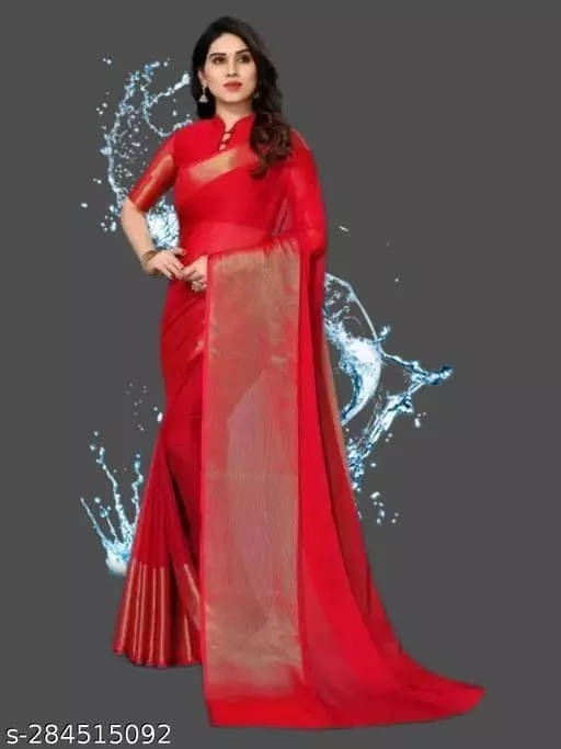     			VRAGI Chiffon Self Design Chanderi saree With Unstitched Blouse Piece ( Red )