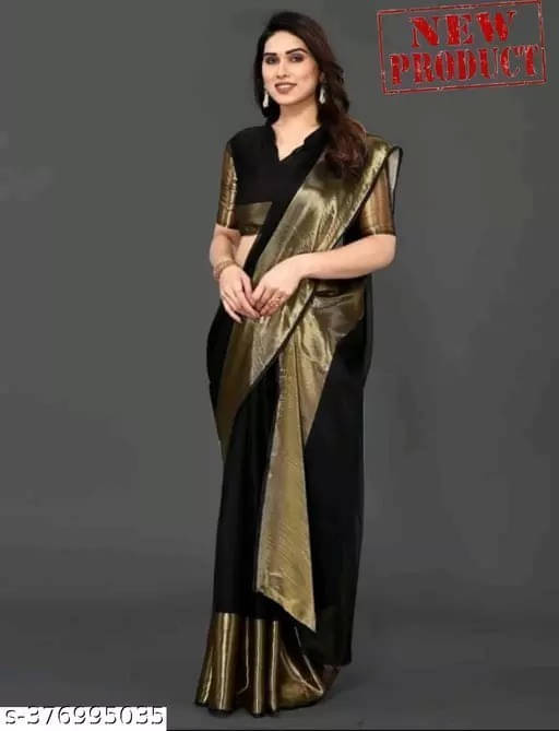 VRAGI Chiffon Self Design Regular Saree With Unstitched Blouse Piece ( Black ) VRAGI Chiffon Self Design Regular Saree With Unstitched Blouse Piece ( Black )