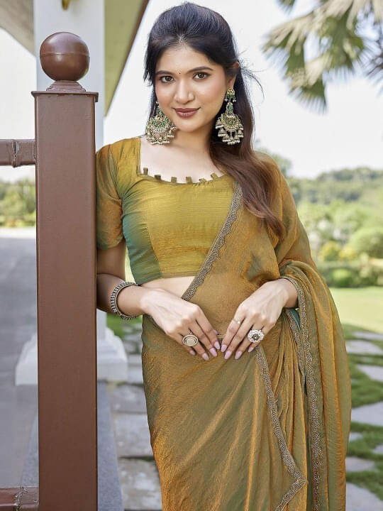 VRAGI Chiffon Self Design Regular Saree With Unstitched Blouse Piece ( Gold ) VRAGI Chiffon Self Design Regular Saree With Unstitched Blouse Piece ( Gold )