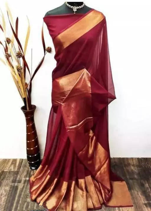 VRAGI Chiffon Self Design Regular Saree With Unstitched Blouse Piece ( Maroon ) VRAGI Chiffon Self Design Regular Saree With Unstitched Blouse Piece ( Maroon )