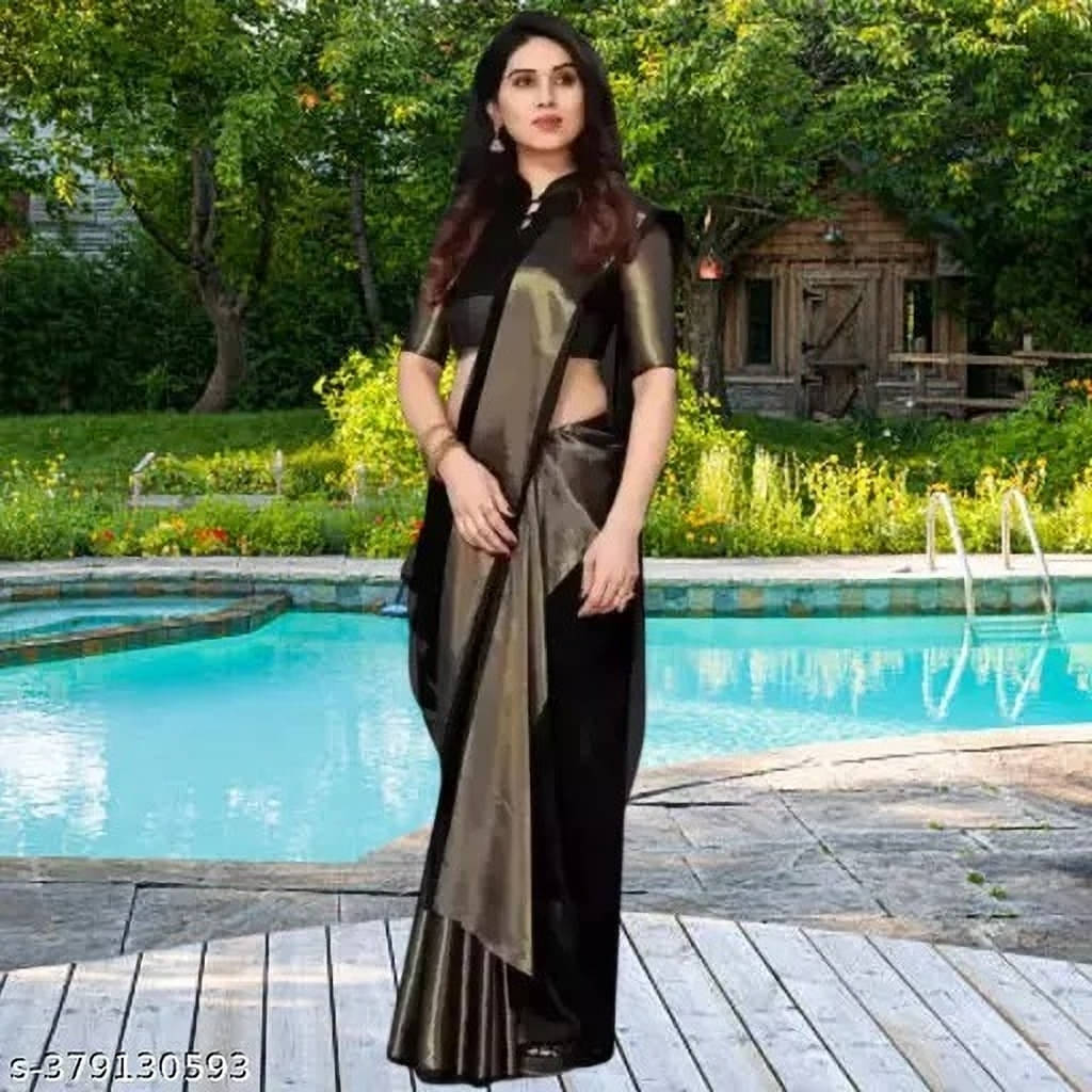     			VRAGI Chiffon Self Design Regular Saree With Unstitched Blouse Piece ( Black )