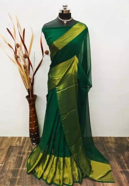     			VRAGI Chiffon Self Design Regular Saree With Unstitched Blouse Piece ( Green )