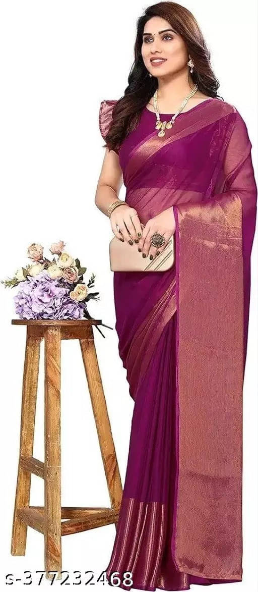     			VRAGI Chiffon Self Design Regular Saree With Unstitched Blouse Piece ( Purple )
