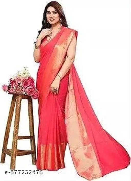     			VRAGI Chiffon Self Design Regular Saree With Unstitched Blouse Piece ( Pink )