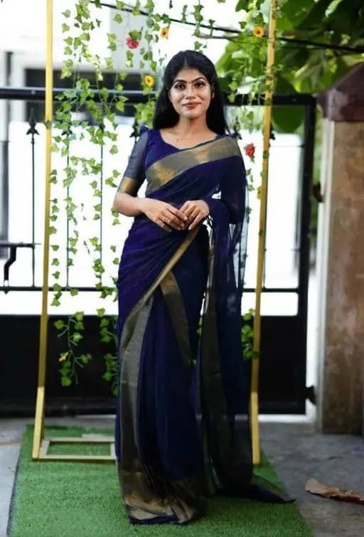 VRAGI Chiffon Self Design Regular Saree With Unstitched Blouse Piece ( Navy Blue ) VRAGI Chiffon Self Design Regular Saree With Unstitched Blouse Piece ( Navy Blue )