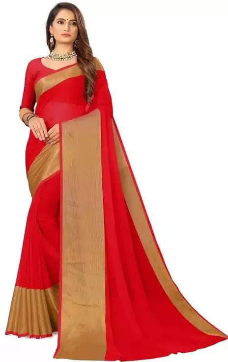     			VRAGI Chiffon Self Design Regular Saree With Unstitched Blouse Piece ( Red )