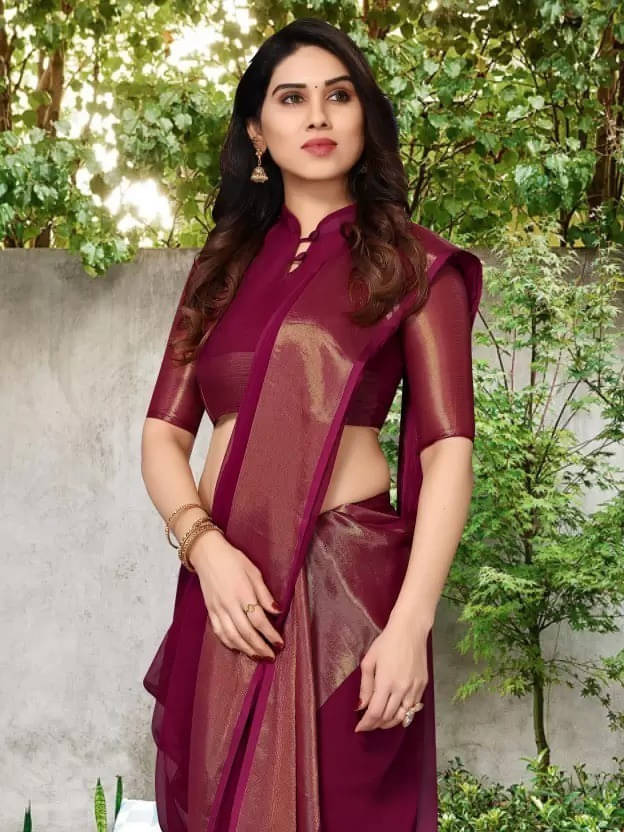     			VRAGI Chiffon Self Design Regular Saree With Unstitched Blouse Piece ( Magenta )