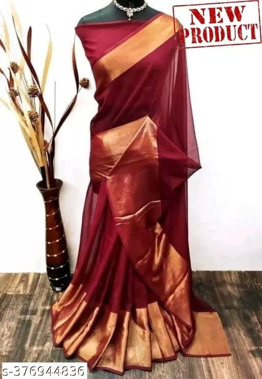     			VRAGI Chiffon Self Design Regular Saree With Unstitched Blouse Piece ( Maroon )