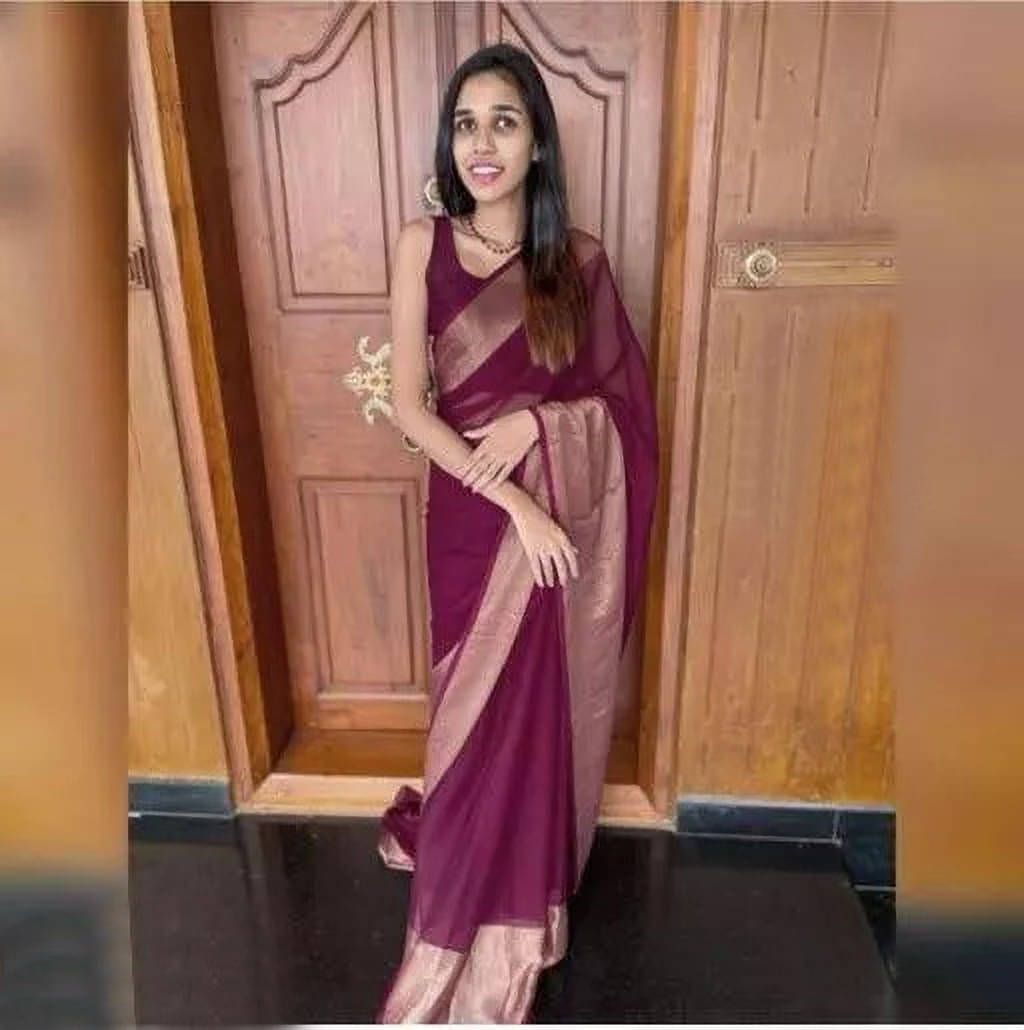 VRAGI Chiffon Self Design Regular Saree With Unstitched Blouse Piece ( Purple ) VRAGI Chiffon Self Design Regular Saree With Unstitched Blouse Piece ( Purple )