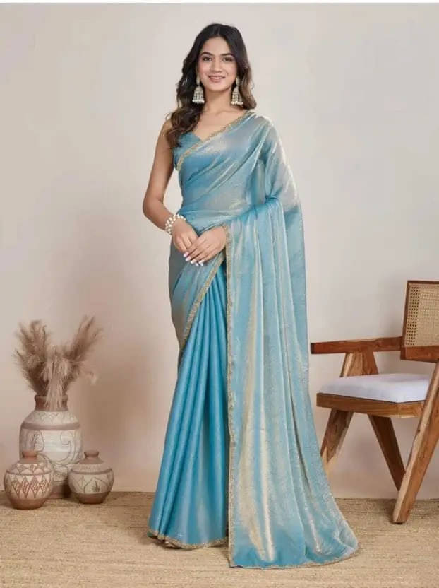     			VRAGI Chiffon Self Design Regular Saree With Unstitched Blouse Piece ( Light Blue )
