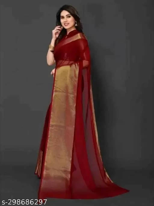 VRAGI Chiffon Self Design Regular Saree With Unstitched Blouse Piece ( Maroon ) VRAGI Chiffon Self Design Regular Saree With Unstitched Blouse Piece ( Maroon )