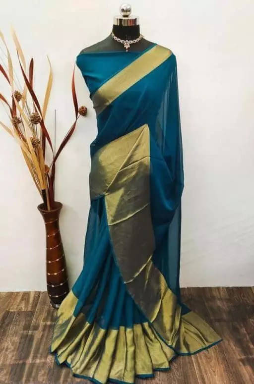     			VRAGI Chiffon Self Design Regular Saree With Unstitched Blouse Piece ( Multicolor )