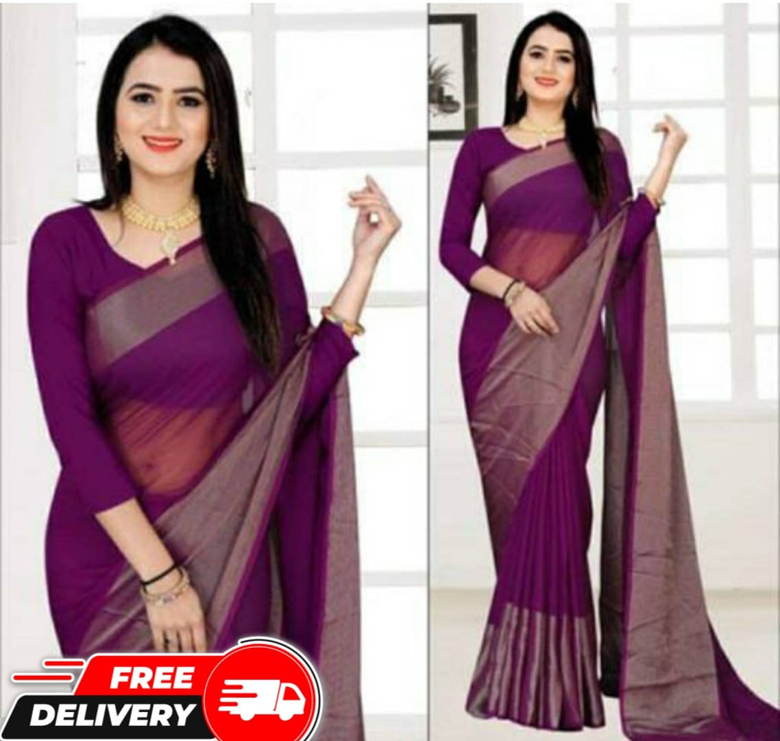 VRAGI Chiffon Self Design Regular Saree With Unstitched Blouse Piece ( Purple ) VRAGI Chiffon Self Design Regular Saree With Unstitched Blouse Piece ( Purple )
