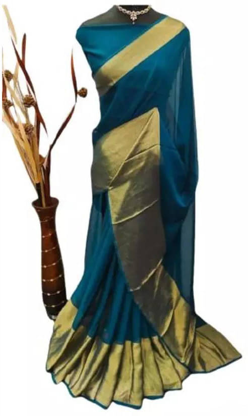 VRAGI Chiffon Self Design Regular Saree With Unstitched Blouse Piece ( Light Blue ) VRAGI Chiffon Self Design Regular Saree With Unstitched Blouse Piece ( Light Blue )