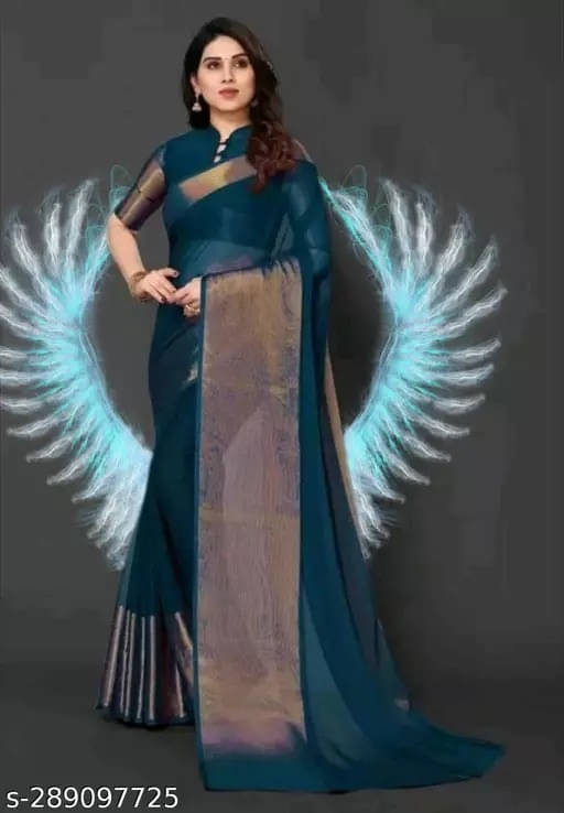     			VRAGI Chiffon Self Design Regular Saree With Unstitched Blouse Piece ( Light Blue )