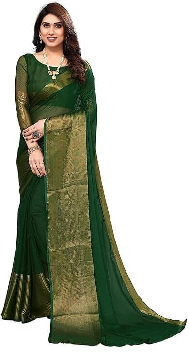     			VRAGI Chiffon Solid Kanjeevaram Sarees With Unstitched Blouse Piece ( Green )