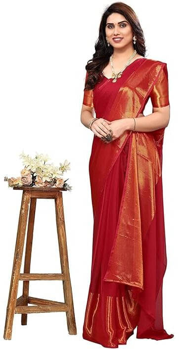 VRAGI Chiffon Solid Kanjeevaram Sarees With Unstitched Blouse Piece ( Pink ) VRAGI Chiffon Solid Kanjeevaram Sarees With Unstitched Blouse Piece ( Pink )