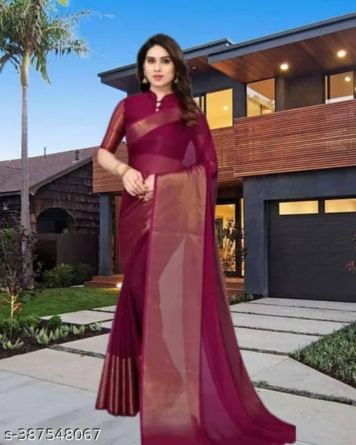     			VRAGI Chiffon Solid Regular Saree With Unstitched Blouse Piece ( Purple )