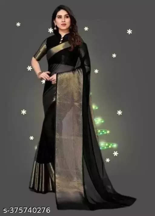     			VRAGI Chiffon Solid Regular Saree With Unstitched Blouse Piece ( Black )