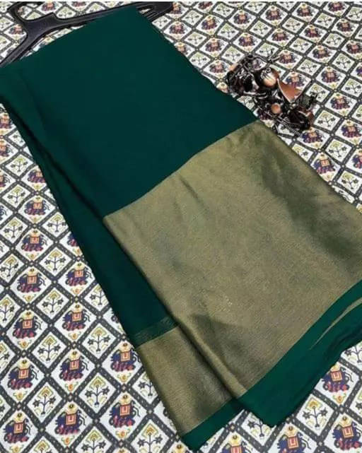 VRAGI Chiffon Solid Regular Saree With Unstitched Blouse Piece ( Green ) VRAGI Chiffon Solid Regular Saree With Unstitched Blouse Piece ( Green )
