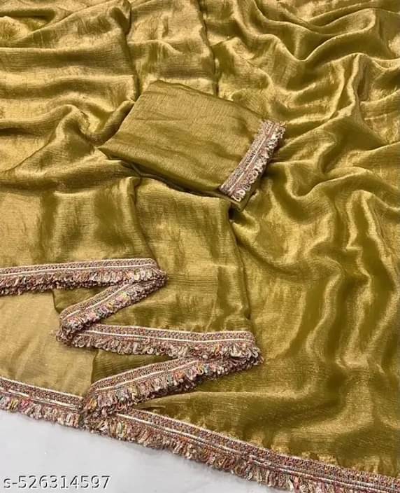 VRAGI Chiffon Solid Regular Saree With Unstitched Blouse Piece ( Gold ) VRAGI Chiffon Solid Regular Saree With Unstitched Blouse Piece ( Gold )