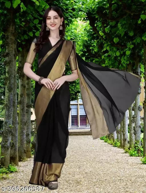     			VRAGI Chiffon Solid Regular Saree With Unstitched Blouse Piece ( Black )