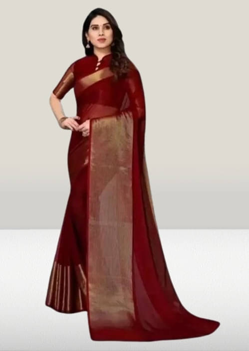 VRAGI Chiffon Solid Regular Saree With Unstitched Blouse Piece ( Maroon ) VRAGI Chiffon Solid Regular Saree With Unstitched Blouse Piece ( Maroon )