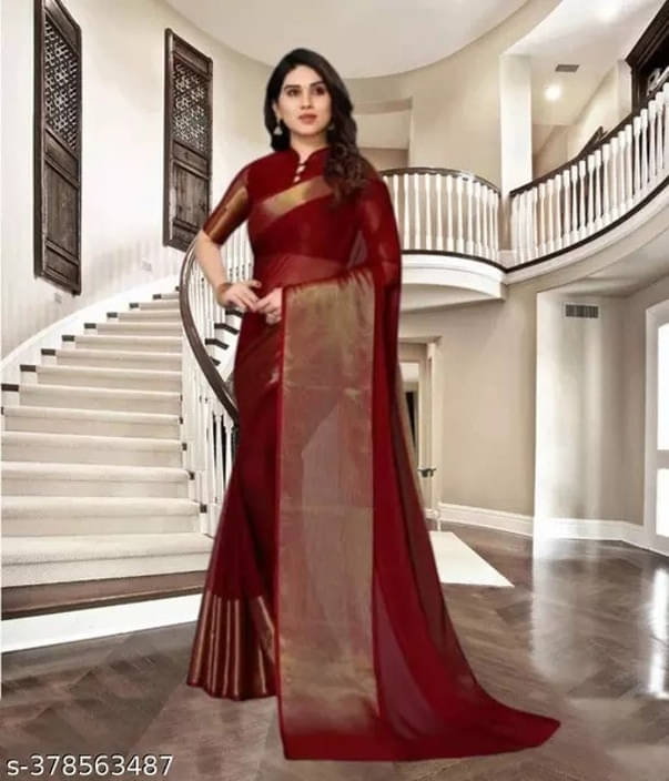 VRAGI Chiffon Solid Regular Saree With Unstitched Blouse Piece ( Pink ) VRAGI Chiffon Solid Regular Saree With Unstitched Blouse Piece ( Pink )