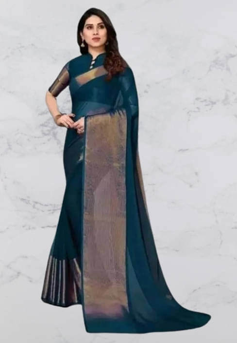 VRAGI Chiffon Solid Regular Saree With Unstitched Blouse Piece ( Light Blue ) VRAGI Chiffon Solid Regular Saree With Unstitched Blouse Piece ( Light Blue )