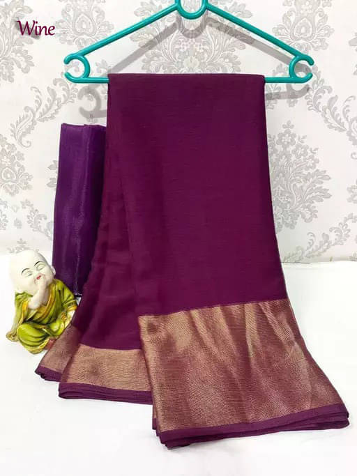 VRAGI Chiffon Solid Regular Saree With Unstitched Blouse Piece ( Magenta ) VRAGI Chiffon Solid Regular Saree With Unstitched Blouse Piece ( Magenta )