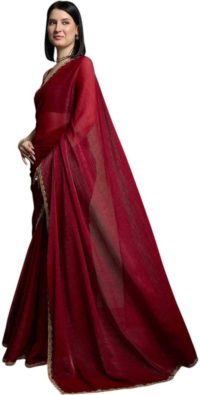     			VRAGI Chiffon Solid Regular Saree With Unstitched Blouse Piece ( Maroon )