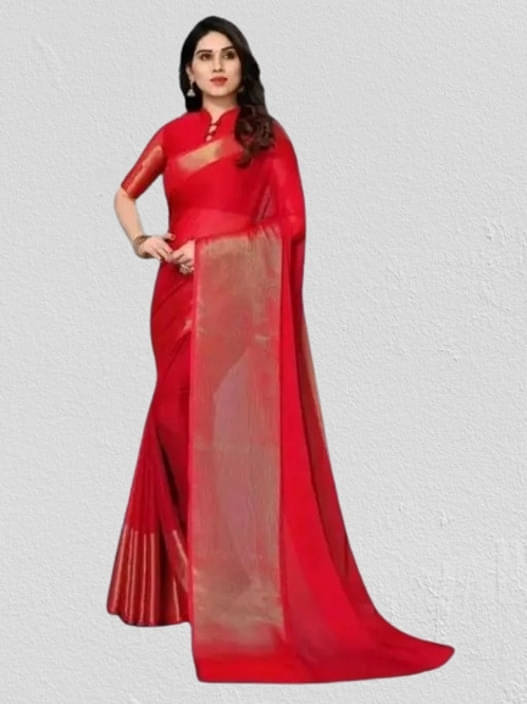     			VRAGI Chiffon Solid Regular Saree With Unstitched Blouse Piece ( Pink )