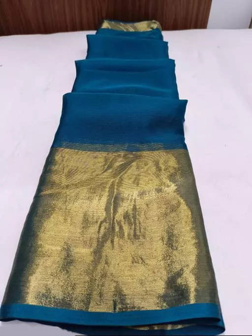 VRAGI Chiffon Solid Regular Saree With Unstitched Blouse Piece ( Light Blue ) VRAGI Chiffon Solid Regular Saree With Unstitched Blouse Piece ( Light Blue )