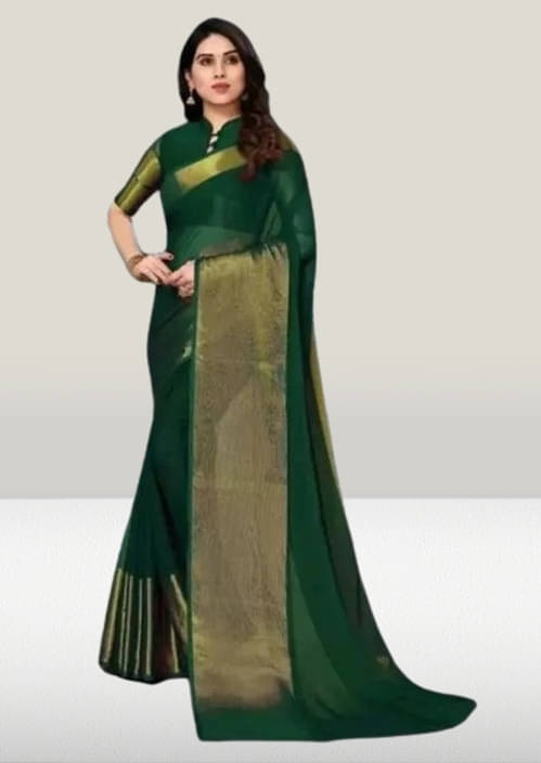     			VRAGI Chiffon Solid Regular Saree With Unstitched Blouse Piece ( Green )