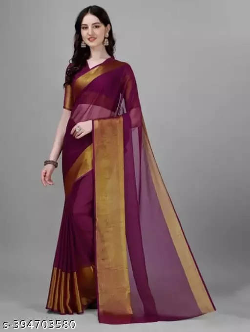 VRAGI Chiffon Solid Regular Saree With Unstitched Blouse Piece ( Purple ) VRAGI Chiffon Solid Regular Saree With Unstitched Blouse Piece ( Purple )