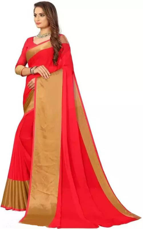VRAGI Chiffon Solid Regular Saree With Unstitched Blouse Piece ( Pink ) VRAGI Chiffon Solid Regular Saree With Unstitched Blouse Piece ( Pink )