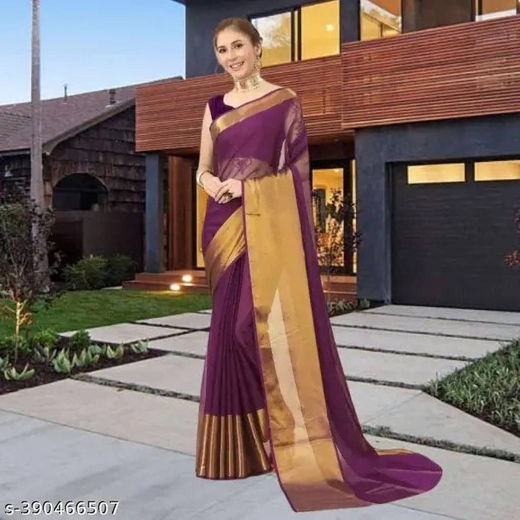 VRAGI Chiffon Solid Regular Saree With Unstitched Blouse Piece ( Purple ) VRAGI Chiffon Solid Regular Saree With Unstitched Blouse Piece ( Purple )