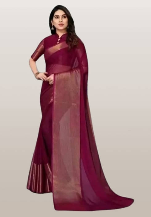     			VRAGI Chiffon Solid Regular Saree With Unstitched Blouse Piece ( Purple )