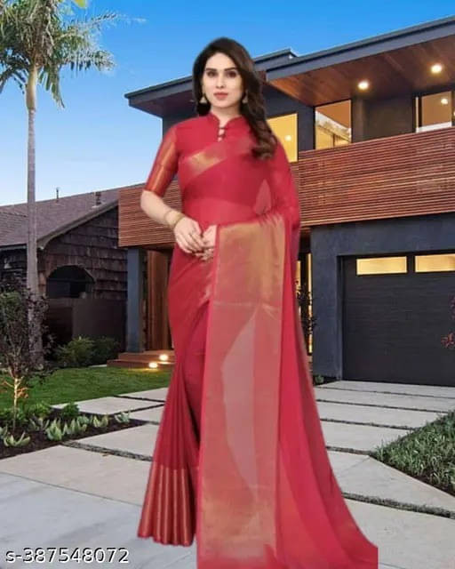     			VRAGI Chiffon Solid Regular Saree With Unstitched Blouse Piece ( Pink )