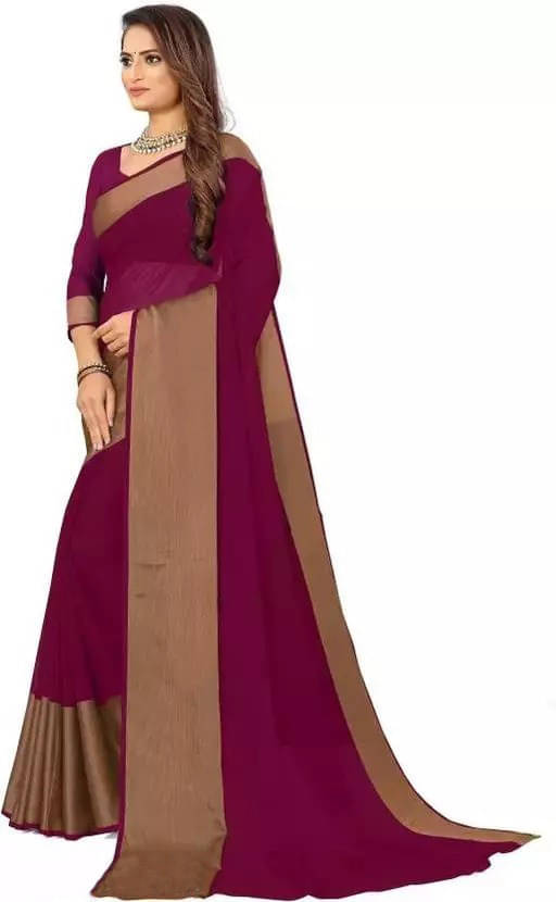 VRAGI Chiffon Solid Regular Saree With Unstitched Blouse Piece ( Magenta ) VRAGI Chiffon Solid Regular Saree With Unstitched Blouse Piece ( Magenta )