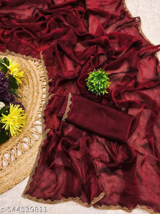     			VRAGI Chiffon Solid Regular Saree With Unstitched Blouse Piece ( Maroon )