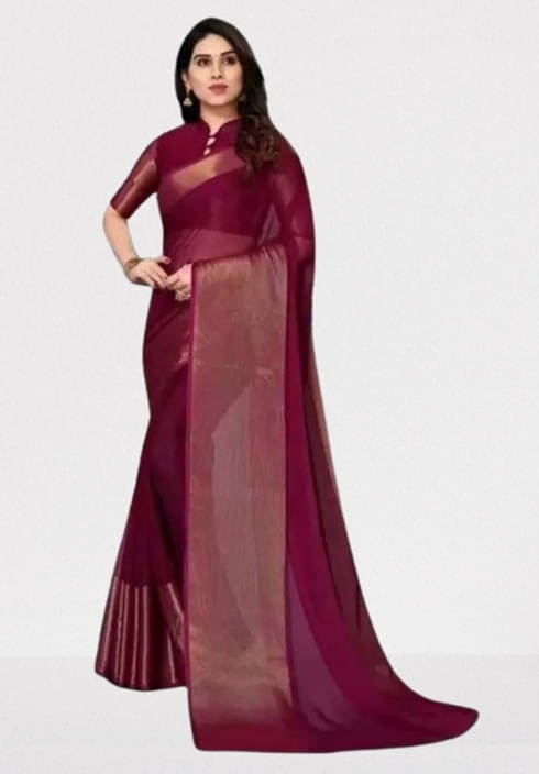     			VRAGI Chiffon Solid Regular Saree With Unstitched Blouse Piece ( Purple )