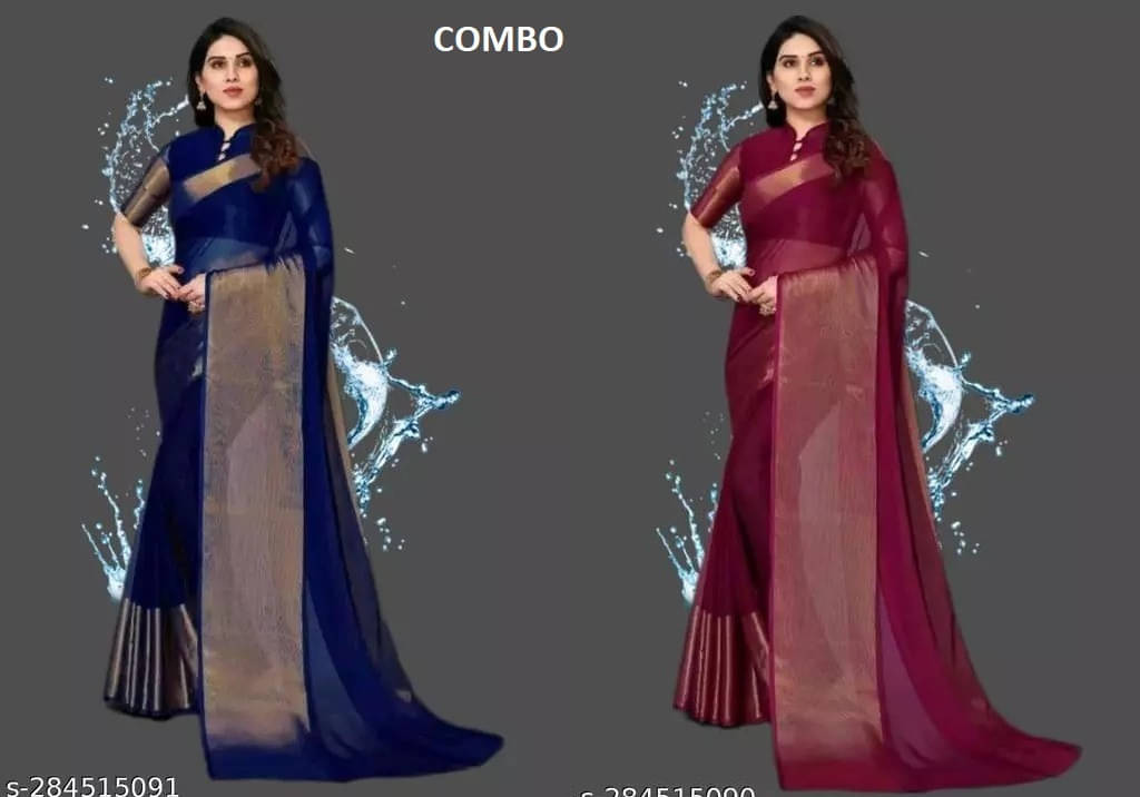 VRAGI Chiffon Solid Regular Saree With Unstitched Blouse Piece ( Multicolor ) VRAGI Chiffon Solid Regular Saree With Unstitched Blouse Piece ( Multicolor )