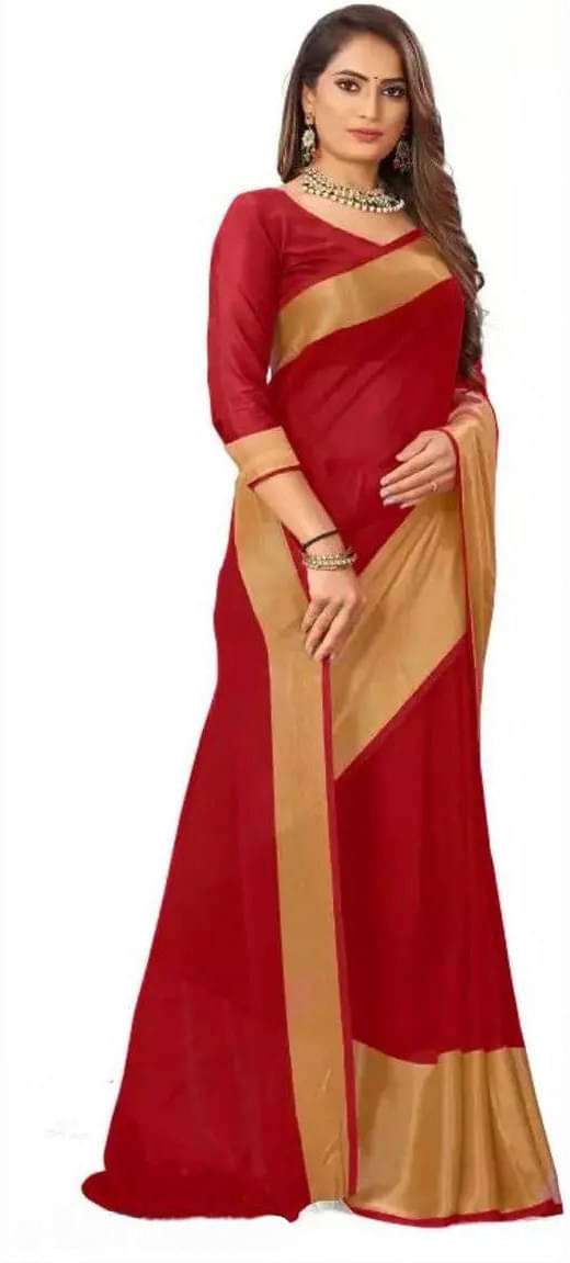 VRAGI Chiffon Solid Regular Saree With Unstitched Blouse Piece ( Maroon ) VRAGI Chiffon Solid Regular Saree With Unstitched Blouse Piece ( Maroon )