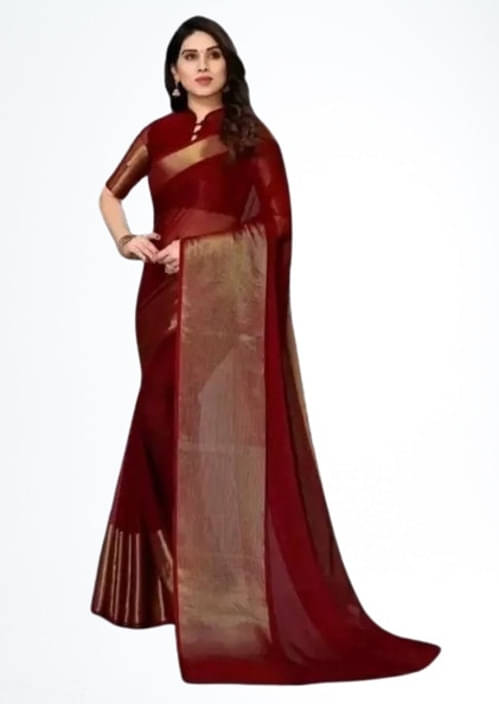 VRAGI Chiffon Solid Regular Saree With Unstitched Blouse Piece ( Maroon ) VRAGI Chiffon Solid Regular Saree With Unstitched Blouse Piece ( Maroon )