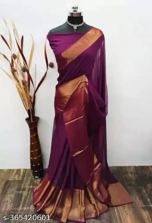 VRAGI Chiffon Solid Regular Saree With Unstitched Blouse Piece ( Purple ) VRAGI Chiffon Solid Regular Saree With Unstitched Blouse Piece ( Purple )