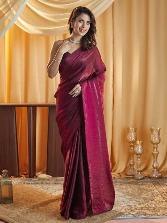 VRAGI Chiffon Solid Regular Saree With Unstitched Blouse Piece ( Maroon ) VRAGI Chiffon Solid Regular Saree With Unstitched Blouse Piece ( Maroon )