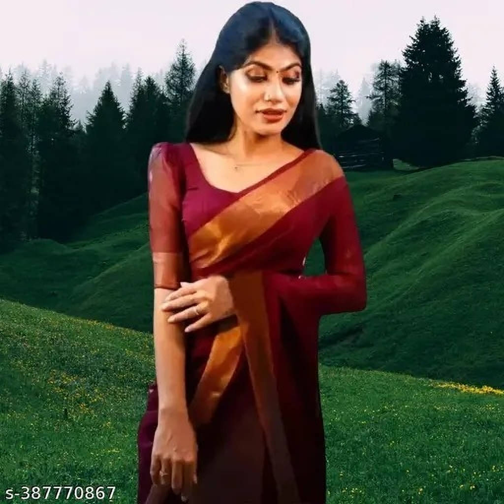     			VRAGI Chiffon Solid Regular Saree With Unstitched Blouse Piece ( Maroon )
