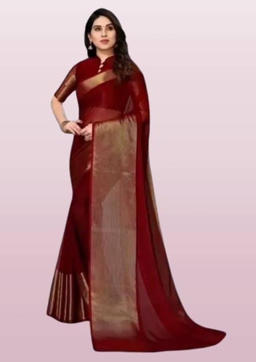 VRAGI Chiffon Solid Regular Saree With Unstitched Blouse Piece ( Maroon ) VRAGI Chiffon Solid Regular Saree With Unstitched Blouse Piece ( Maroon )