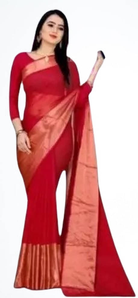VRAGI Chiffon Solid Regular Saree With Unstitched Blouse Piece ( Red ) VRAGI Chiffon Solid Regular Saree With Unstitched Blouse Piece ( Red )